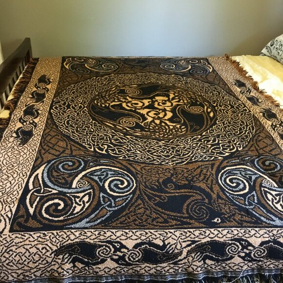 Vintage Celtic Triple Raven Tapestry Afghan Throw by Artist Jen Delyth - Picture 3 of 16